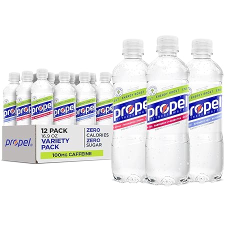 Propel Energy Boost Zero Calorie Flavored Water With Electrolytes and Caffeine, 3 Flavor Variety Pack, 16.9 fl oz Bottles (12 Pack)