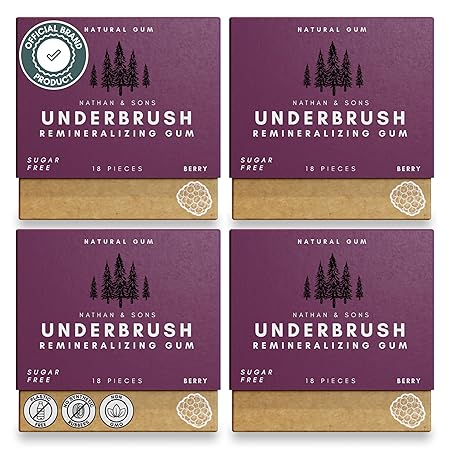 UnderBrush Berry Remineralizing Gum – Refreshing Berry Flavor - Sugar-Free Xylitol Gum with Hydroxyapatite – No Gluten, Aspartame and Sucralose - Tree Sap Chewing Base – 4 Pack