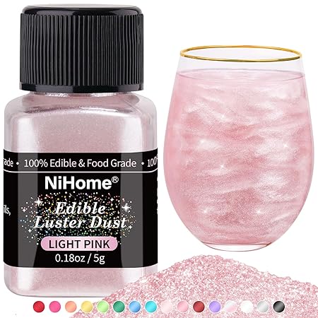 NiHome Edible Food-Grade Glimmer Powder Glitter Luster Dust Metallic Food Decorating Sprinkle Glimmery Dust for Drink Wine Beverage Cake Candy Dessert Bakery Restaurant Vegan (0.18oz/5g, Light Pink)