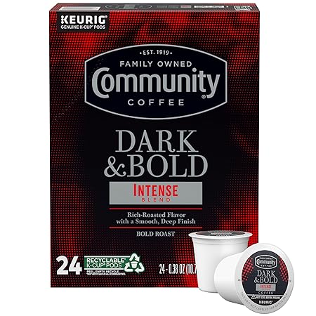 Community Coffee Dark & Bold Intense Blend 24 Count Coffee Pods, Compatible with Keurig 2.0 K-Cup Brewers, 24 count (Pack of 1)