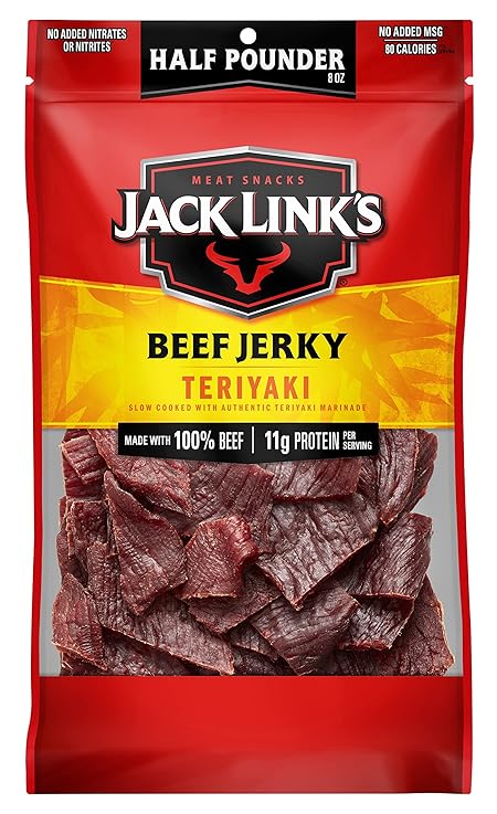 Jack Link's Beef Jerky, Teriyaki, Half Pounder Large Jerky Bag - Flavorful Meat Snack, Ready to Eat Protein Snacks with 11g of Protein per Serving, Made with 100% Beef