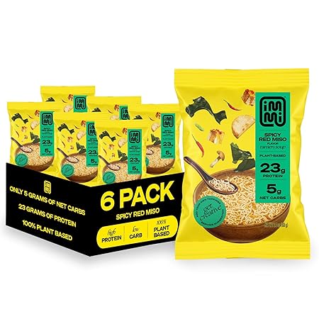 immi Spicy Red Miso Ramen, 100% Plant Based, Keto Friendly, Low Carb, High Protein, Packaged Noodle Meal Kit, Ready to Eat, 6 Pack