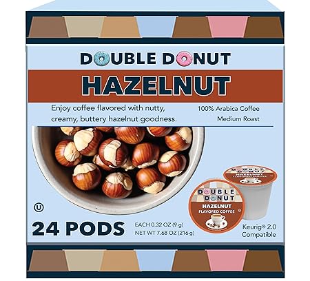 Double Donut Coffee Hazelnut Coffee in Single Serve Coffee Pods for all Hazelnut Coffee K Cups Brewers, 24 Count