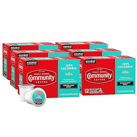Community Coffee 100% Colombia 72 Count Coffee Pods, Medium Dark Roast, Compatible with Keurig 2.0 K-cup Brewers, 12 Count (Pack of 6)