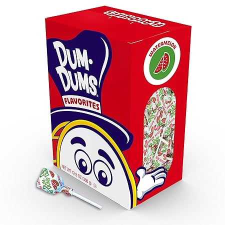 Dum Dums Watermelon Lollipops - Bulk Candy Box with Lollipops Individually Wrapped, Single Flavor Gourmet Suckers - 50 Count