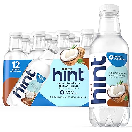 Hint Fruit-Infused Bottled Water, Coconut - Sugar Free Flavored Water with Zero Calories, Naturally Flavored, and No Artificial Sweeteners - 16 Fl Oz (Pack of 12)