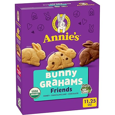 Annie's Organic Friends Bunny Grahams, Chocolate Chip, Chocolate, and Honey Baked Graham Snacks, 11.25 oz