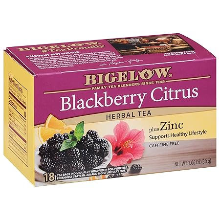 Bigelow Tea Blackberry Citrus Plus Zinc Herbal Tea, Caffeine Free Tea with Blackberry, 18 Count Box (Pack of 6), 108 Total Tea Bags
