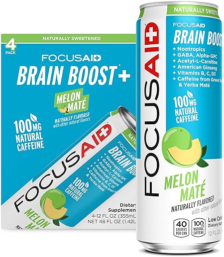 LIFEAID Energy Blend Nootropics Drink for Brain Fuel AlphaGPC GABA BComplex Yerba Mate Green Tea 100 Clean100mg Natural Caffeine 12oz. cans Pack , FOCUSAID, 12 Fl Oz (Pack of 4)