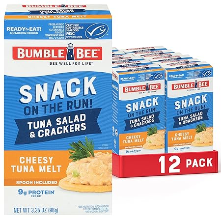 Bumble Bee Snack On The Run Cheesy Melt Tuna Salad with Crackers Kit (Pack of 12) - Ready to Eat Protein Snack Pack - 9g Protein per Box - Wild Caught MSC Certified Tuna