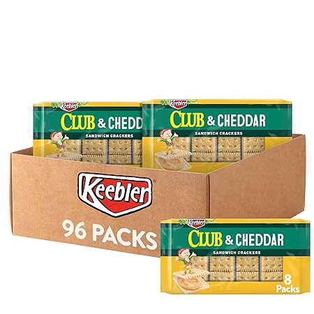 Keebler Sandwich Crackers, Lunch Snacks, Club and Cheddar (12 Trays, 96 Packs)