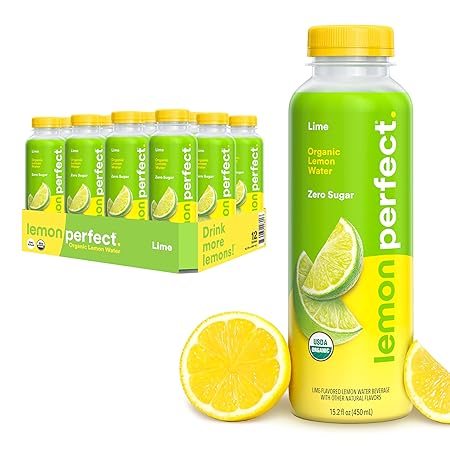 Lemon Perfect Lime, Flavored Lemon Water, Organic, Zero Sugar, Healthy Hydration Drinks, 15.2 fl oz Bottles (12-Pack)