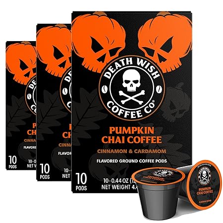Death Wish Coffee - Single Serve Pods - Dark Roast Coffee Pods - (Pumpkin Chai, 30 Count)