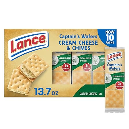 Lance Sandwich Crackers, Captain's Wafers Cream Cheese and Chives, 10 Packs, 6 Sandwiches Each