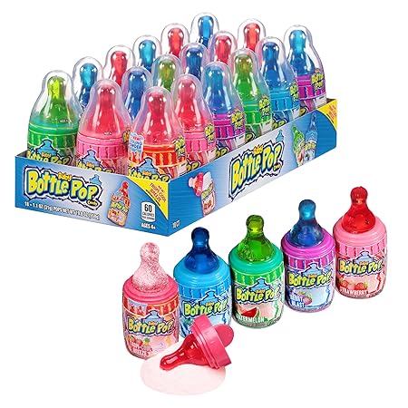 Baby Bottle Pop Halloween Candy Lollipop, 18 Ct Bulk Lollipops with Dipping Powder in Assorted Fruity Flavors, Full Size, Individually Wrapped Hard Candy For Party Favors, Trick or Treat, Kids Gifts