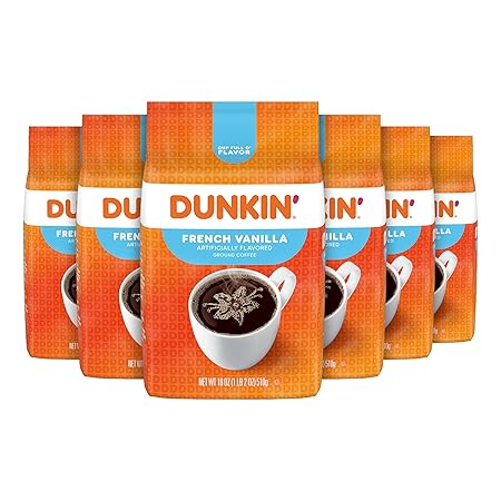 Dunkin' French Vanilla Flavored Ground Coffee, 18 Ounce (Pack of 6)