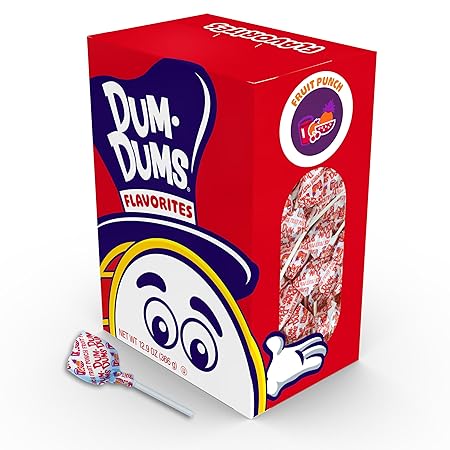Dum Dums Fruit Punch Lollipops - Bulk Candy Box with Lollipops Individually Wrapped, Single Flavor Gourmet Suckers - 50 Count