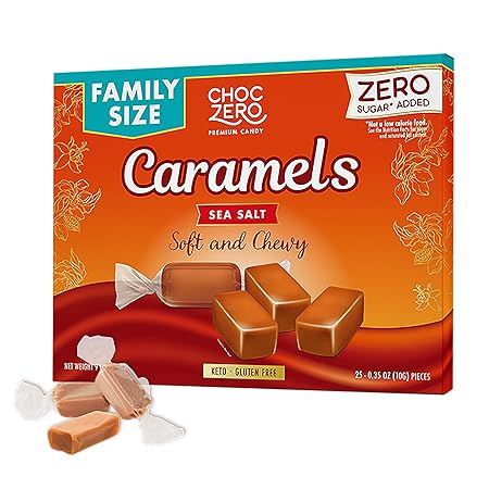 ChocZero Sugar Free Caramels - Keto Caramel Candy - All Natural, Classic Candies - Low Carb Snack (9oz Box)
