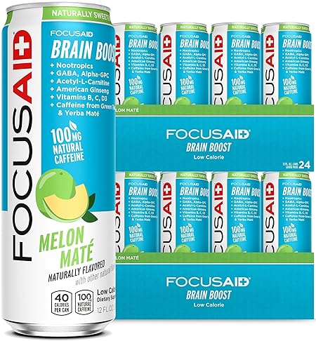 FOCUSAID Energy Blend, Nootropics Drink for Brain Fuel, Alpha-GPC, GABA, B-Complex, Yerba Mate, Green Tea, 100% Clean,100mg Natural Caffeine, 12 Fl Oz (Pack of 24)