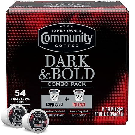 Community Coffee Dark & Bold Variety 54 Count Coffee Pods, Extra Dark Roast Compatible with Keurig 2.0 K-Cup Brewers, 54 Count (Pack of 1)