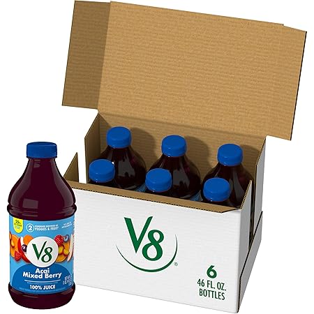 V8 Acai Mixed Berry 100% Fruit and Vegetable Juice, 46 fl oz Bottle (6 Pack)