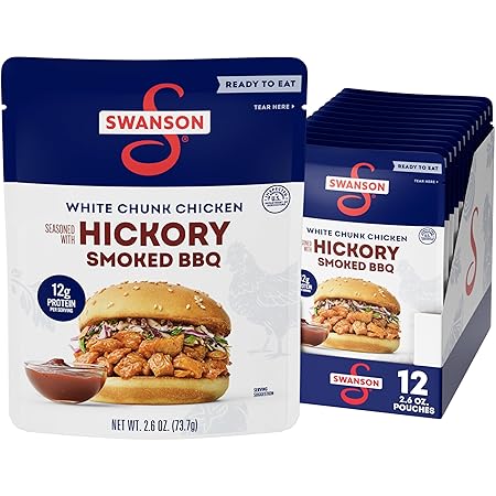 Swanson Hickory Smoked BBQ White Chunk Fully Cooked Chicken, 2.6 oz Pouch (12 Pack)