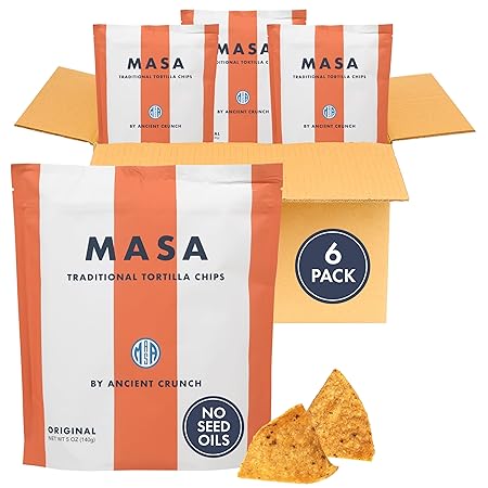 MASA CHIPS - Tortilla Chips Snack Pack - Seed Oil Free, Naturally Grown Corn Chips - Low Carb Snacks - Made with Grass Fed Tallow & Sea Salt - 6 Pack, 5 Ounce Each