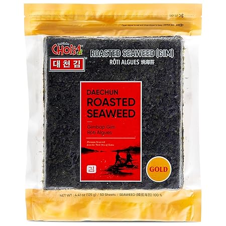 CHOI's 1(Daechun) Roasted Seaweed, Gim, Sushi Nori /(50 full sheets) /Gold Grade/Product of Korea/Kimbap, Gimbap, Keto, Gluten Free, Full of Fiber, Vitamin, Mineral, High protein