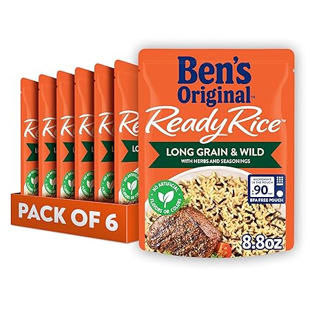 BEN'S ORIGINAL Ready Rice Long Grain and Wild Flavored Rice, Easy Dinner Side, 8.8 oz Pouch (Pack of 6)