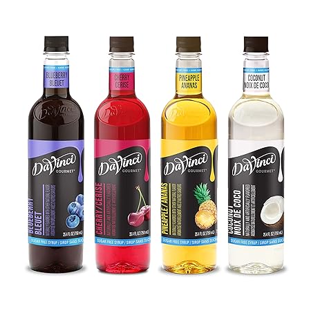 DaVinci Gourmet Sugar Free Syrup, Fruit Flavors Variety Pack - Blueberry, Cherry, Coconut, Pineapple, 25.4 Fl Oz (Pack of 4)