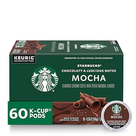 Starbucks K-Cup Coffee Pods, Mocha Flavored Coffee, Naturally Flavored, 100% Arabica, 6 boxes (60 pods total)