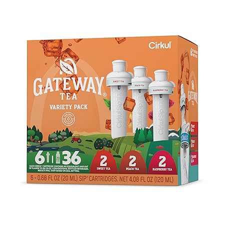 Cirkul Gateway Tea Caffeine Flavor Water Variety Pack, Makes 36 Drinks, No Sugar, Zero Calorie Drink Mix, (2 Sweet, 2 Peach, 2 Raspberry)