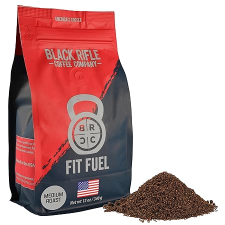 Black Rifle Coffee Company Fit Fuel, 12oz Bag, Ground Coffee Medium Roast - Roasted Blend Made from Arabica Beans - Colombian & Brazilian Beans - Veteran Founded & American Made