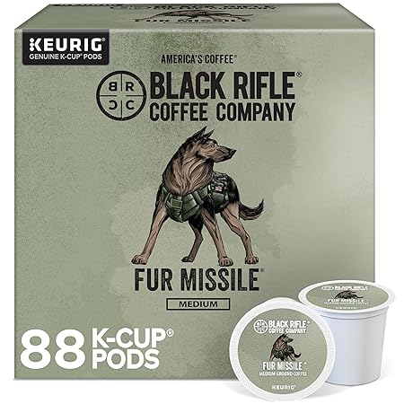 Black Rifle Coffee Company Fur Missile Medium Roast Coffee Pods – 100% Arabica, Tasting Notes of Walnut, Brown Sugar & Guava – Single Serve K-Cup Compatible, 88 Count