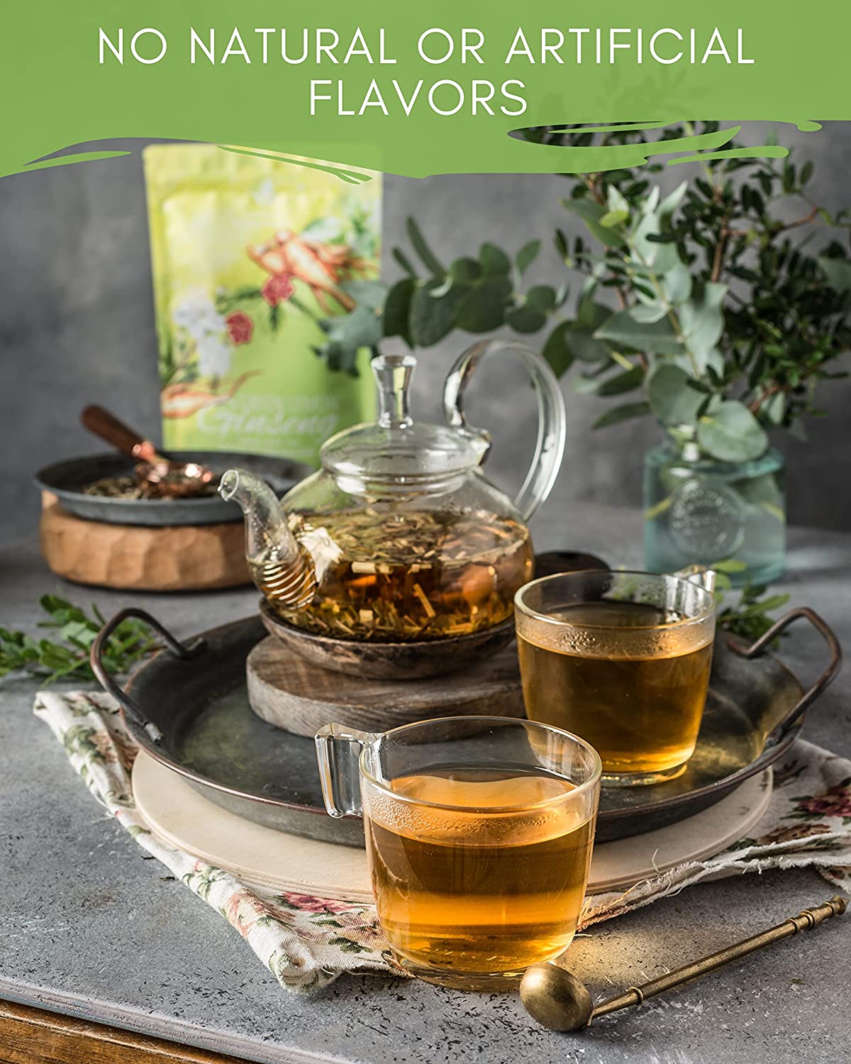 Ginseng Green Tea, Medium-Caffeine - Energy Boost - Organic & Kosher