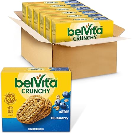belVita Breakfast Bars Biscuits, Blueberry, 30 Total Packs, 6 Boxes (4 Biscuits Per Pack)