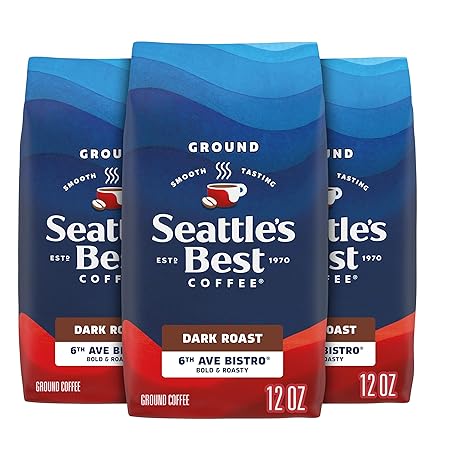 Seattle’s Best Coffee, Dark Roast Ground Coffee, 6th Ave Bistro, 100% Arabica, 3 Bags (12 oz Each)