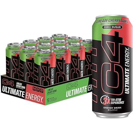Cellucor C4 Ultimate | Pre Workout Sugar Free Energy Drink | Tri-Stim Experience with 300mg Caffeine + TeaCrine + Dynamine | Limeade Cherry Bomb | 16oz (Pack of 12)