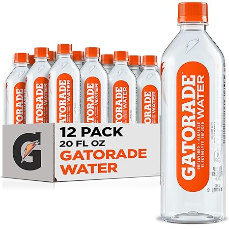 Gatorade Water, Unflavored, Electrolyte infused for great taste, Alkaline PH 7.5 or higher, 20 Fl Oz (Pack of 12)