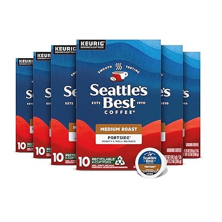 Seattle's Best Coffee Portside Blend Medium Roast K-Cup Pods | 6 Boxes of 10 (60 Pods Total)