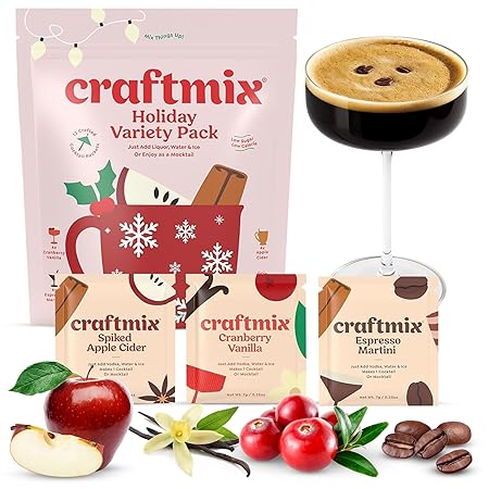 Craftmix Holiday Variety Cocktail & Mocktail Drink Mixer, Skinny Mixes - Water Flavoring Packets - Made With Real Ingredients - Vegan, Low-Carb, Low-Sugar, Non-GMO, Dairy Free, Gluten Free, 12 Pack
