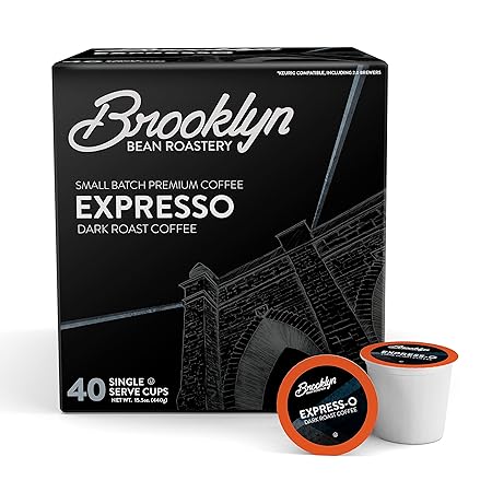 Brooklyn Beans Express-O Gourmet Coffee Pods - Compatible with Keurig 2.0 K Cup Brewers, 40 Count, Rich and Bold Espresso