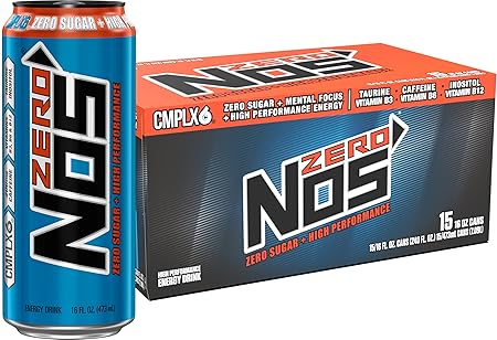 NOS Zero Sugar: High Performance Energy Drink. 16 Fl oz (Pack of 15)