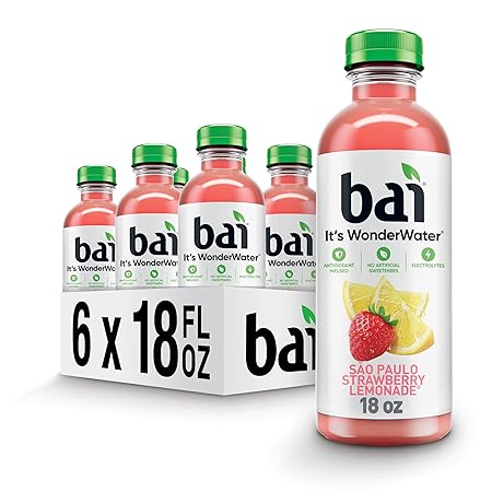 Bai Antioxidant Infused Water Beverage, São Paulo Strawberry Lemonade, with Vitamin C and No Artificial Sweeteners, 18 Fluid Ounce Bottle, 6 Pack