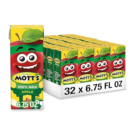 Mott's 100% Original Apple Juice, 6.75 Fl Oz Boxes, 32 Count (4 Packs Of 8), 2 Servings Of Fruit, 100% Fruit Juice, Gluten-free, Caffeine-free, Kosher, Contains No Artificial Colors Or Sweeteners