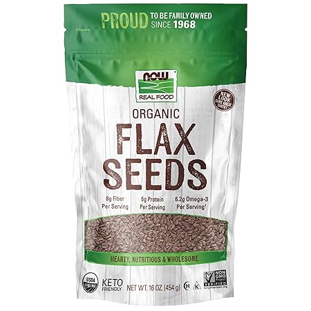 NOW Foods, Organic Flax Seeds, Source of Essential Fatty Acids and Fiber, Certified Non-GMO, Kosher, 1-Pound (Packaging May Vary)
