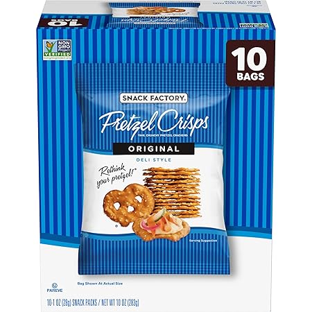 Snack Factory Pretzel Crisps, Original, 1 Oz Snack Bags, 10 Ct