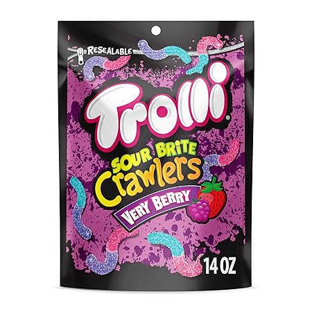 Trolli Sour Brite Crawlers Candy, Very Berry Flavored Sour Gummy Worms, 14 Ounce Bag