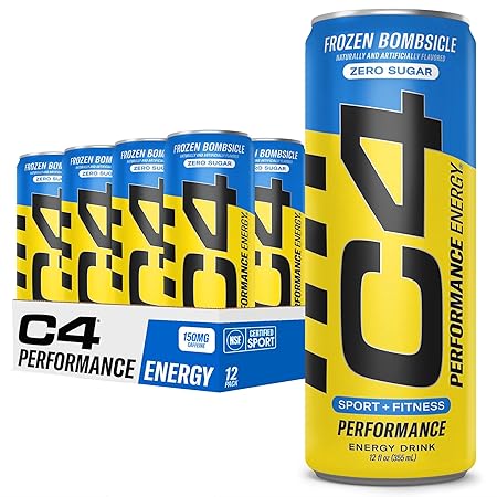 C4 Energy Drink 12oz (Pack of 12) - Frozen Bombsicle - Sugar Free Pre Workout Performance Drink with No Artificial Colors or Dyes