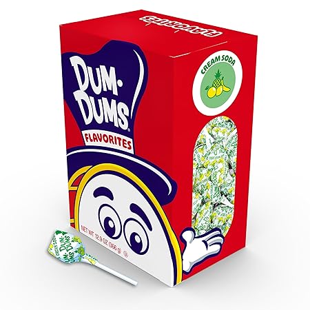 Dum Dums Cream Soda Lollipops - Bulk Candy Box with Lollipops Individually Wrapped, Single Flavor Gourmet Suckers - 50 Count